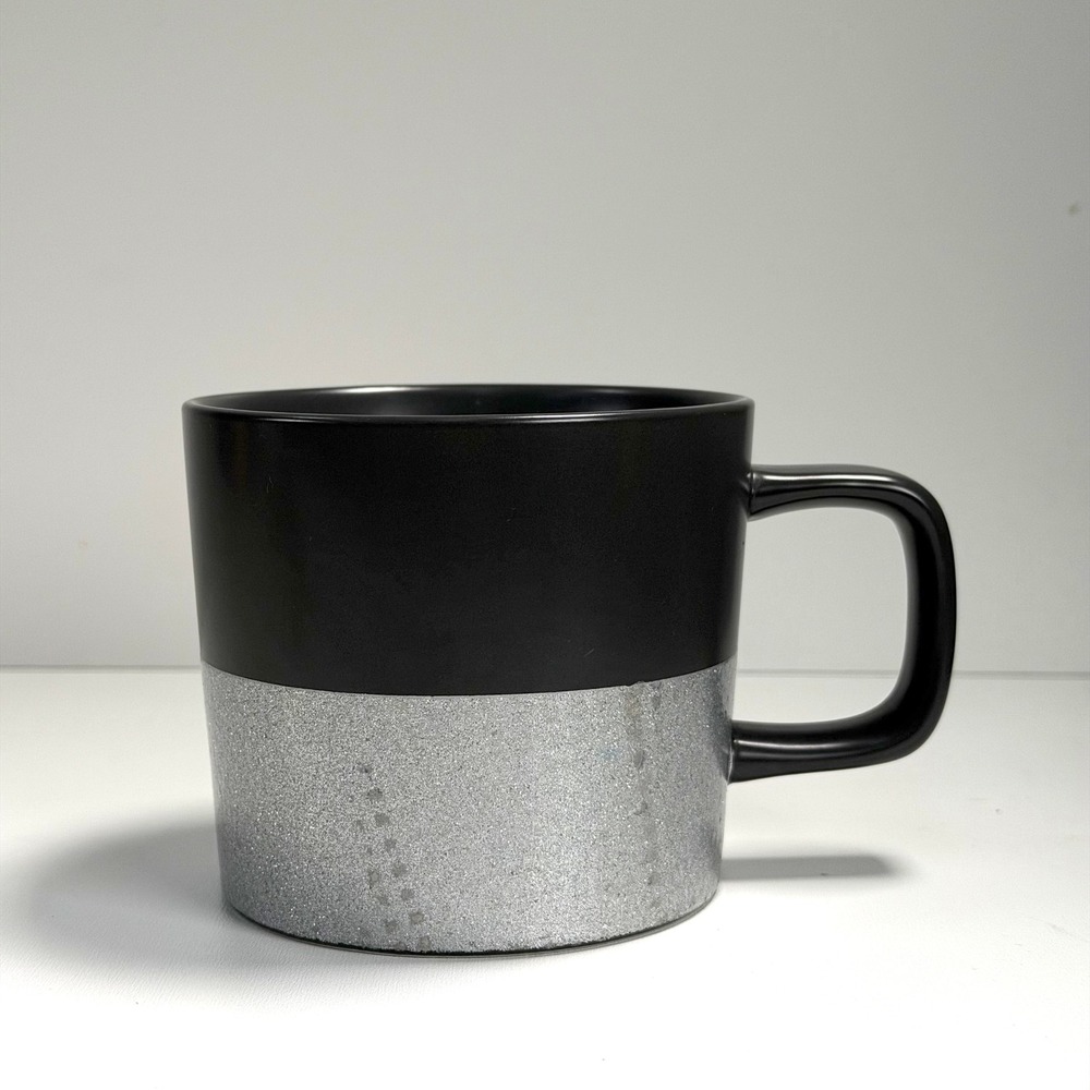 Starbucks Coffee Mug Charcoal‎ Silver Glitter Ceramic Stars 12oz